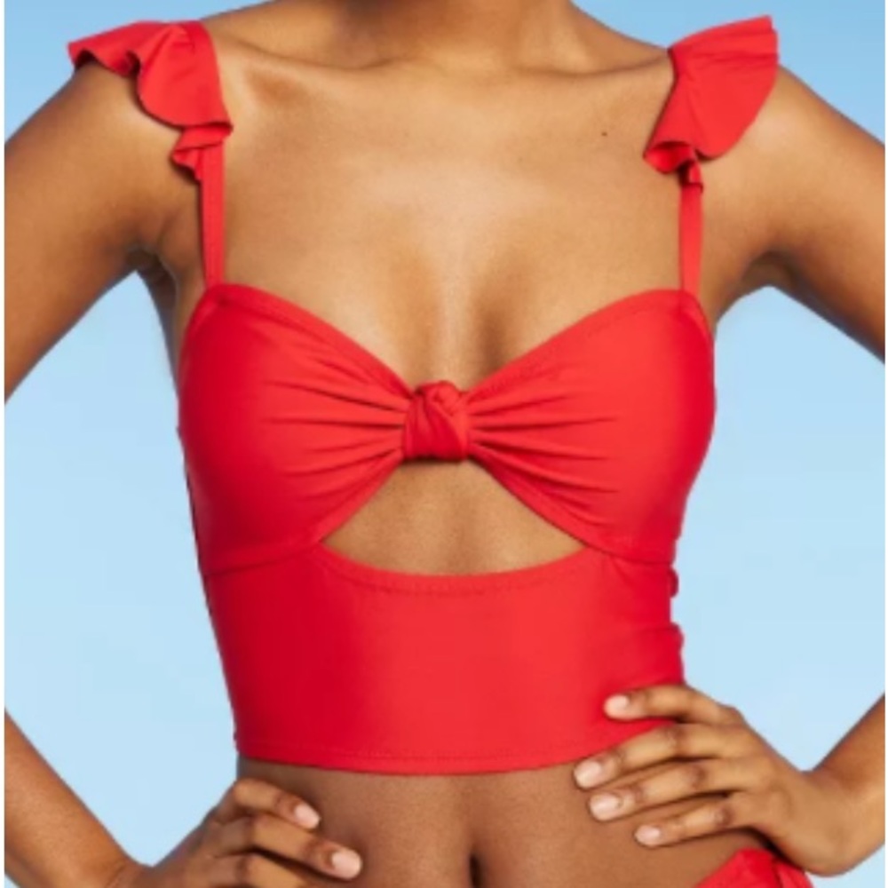 Sea Angel size Large Red Bikini Top Cutout Modest Coverage